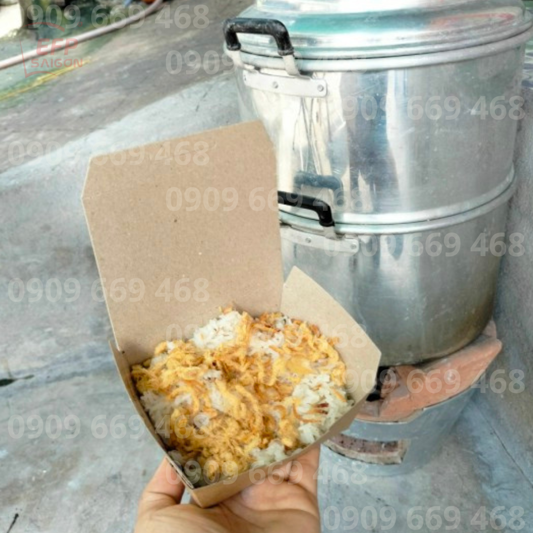 Hộp Giấy Kraft Đựng Xôi 500ml Tráng PE 12x10x5cm Giá Sỉ